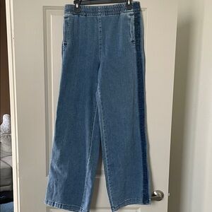 Risen Elastic Waist Wide Leg Jeans